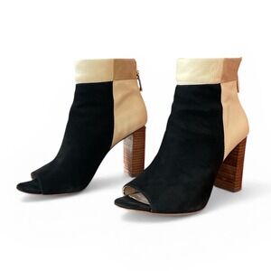 Louise‎ et Cie Lo-Tyana Ankle Boots Women 8.5 Black Cream Colour block Peep Toe